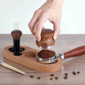 1 Set Portafiltro In Legno Tamper Holder, Coffee Cafe Station Espresso Power Press Hammer, Tappetino Per Strumenti Di Distribuzione, Accessori Per Caffè, 51/58 Mm