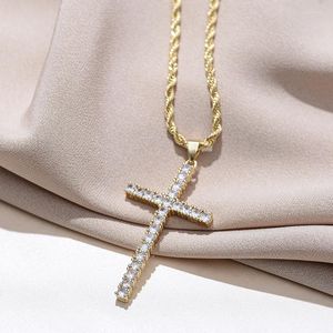 Pendant Necklaces Classic Zircon Cross Necklace For Women Men Gold Color Twist Chain Long High Quality Jewelry Gift