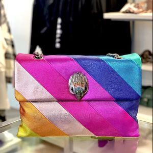 Abends berühmte Handtaschen mit Regenbogenstreifen, Kurt Geiger, Umhängetasche, echtes Damen-Leder, Luxus-Designer-Herren-Umhängetasche, klassische Umhängetasche mit Baguette-Kette und Klappe