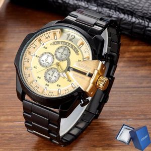 Relógios de pulso Cool Black Gold Mens Watchs Man Case Large Quartz Watch For Men Aço Inoxidável Relogio Masculino Relógio Masculino XFCS