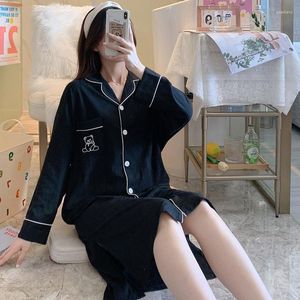 Kvinnors sömnkläder 2023 Autumn Long Sleeve Cotton Nightrowns For Women Korean Loose Cardigan Night Dress Nightdress Homewear Home Nighty