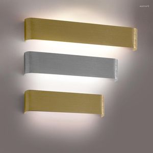 Wandleuchte, gebürstetes Gold, LED, rechteckig, Schlafzimmer, Nachttisch, Spiegelleuchte, Aluminium, nach oben und unten, für Innengang, Wohnzimmer