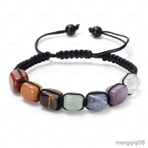 Bracciali Braccialetto di perline quadrato colorato Occhio di tigre naturale Corda intrecciata fatta a mano Regalo di meditazione yoga R230614