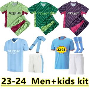 23 24 Haaland Soccer Jerseys Grealish de Bruyne Foden Mans Cities Mahrez målvakt Bernardo 2023 2024 J. Alvarez Stones Football Top Shirt Kids Set Set Uniforms 666