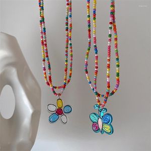 Gargantilha Personalidade Coreana Moda Colorido Frisado Graffiti Acrílico Flor Colar Borboleta Feminino Simples Tendência Jóias para Todos os Jogos Presente