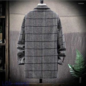 メンズトレンチコート韓国メンズファッションストライプコート秋の冬のミディアムウォーム濃厚なオーバーコートストリートシングル胸ウール