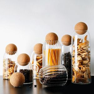 Scatole portaoggetti Contenitori barattolo di vetro con coperchio in legno bottiglia barattoli da cucina contenitore contenitore dispenser per cereali 230613