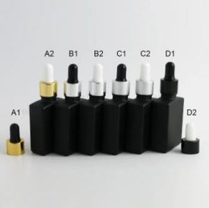 Quatily Empty Frost Black Square Flat Glass Bottles With Aluminium Dropper 1oz Glass Dropper Container 12 x 30ml