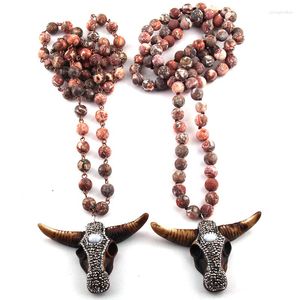 Pendant Necklaces Fashion Bohemian Tribal Jewelry Frosted Semi Precious Stone Handmake Paved Horn Ethnic Necklace