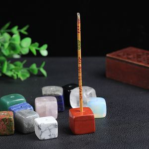 Square Natural Healing Raw Stone Incense Tray Gems Stick Base Holder Fragrant Plug Amethyst Clear Quartz Fengshui Charms