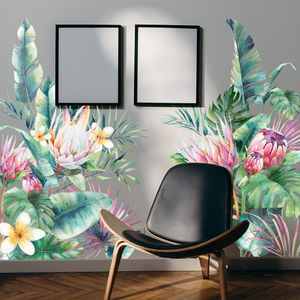 Folhas Tropicais Plantas Verdes Wall Stcikers Folhas de Palmeira Verde Decalque de Parede Plantas de Flores Naturais Decoração de Parede para Decoração de Escritório em Casa