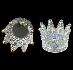 Crystal Glass Crown Shaped Votive Tea Light Candle Holder Crafted Jewelry Organize Plate Creative Ashtray Home Gold Purple Wedding Decoration DHL