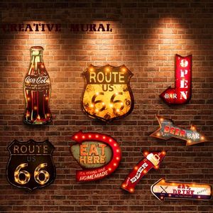 Dekoratif Nesneler Figürinler 20 Stil Vintage LED Neon İşaretler Pub Bar Restoran için Boyama Cafe Reklam İşareti Asma Metal 230613