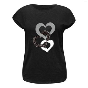 Camisetas Femininas Moda Feminina Love Print Gola Redonda Bainha Manga Curta Solta Camisa Feminina Feminina Conjunto de Treino de Verão Pacote de Corrida