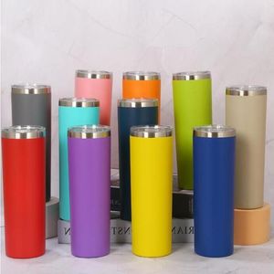 20 oz jantlı sıska tumbler 20 oz toz boyalı paslanmaz çelik sıska fincan w kapak saman vakum yalıtımlı kahve kupa su şişesi 20 kark