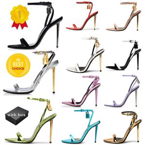 Luxury Fashion Brand Woman Sandal Queen shoes Padlock Metallic Leather Sandals pointed toe naked high heel sandals luxury designer high heeled Eu 35-44