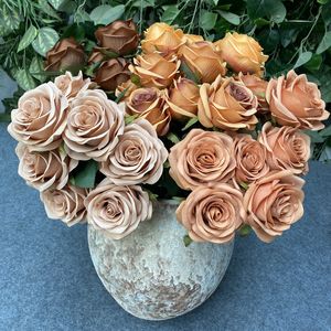 Dried Flowers 9Heads Rose Bouquet Artificial Flower Wedding Decor Scene Display Floral Gift Pink White Camellia 230613