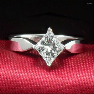 Alianças de casamento com zircônia cúbica corte princesa conjunto de anéis de aço inoxidável para mulheres joias de festa