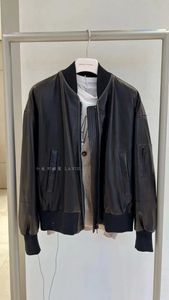 Womens Jackets Brunello Spring and Summer Cucinelli Goatskin Black Collar Stitching Beaded Leather Jacket Coat