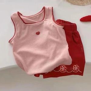 Clothing Sets Children Set Girls Spring Summer 2023 Fashionable Sweet Style Baby Suspender Vest Knitted Top Pants Two Piece