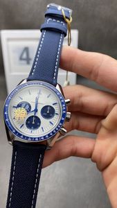 Cronógrafo mecânico de 42 mm edição limitada relógio masculino 1970 relógio de pulso da mais alta qualidade Mão manual Movimento de corda cristal de safira à prova d'água prata azul