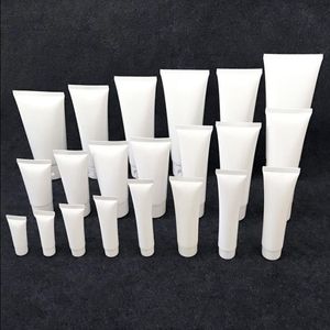 Empty Refillable White Plastic Cosmetic Tube Lip Balm Containers Hand Cream Cleanser Sunscreen Trial Packing Squeezed Upside Down Bottl Vidg
