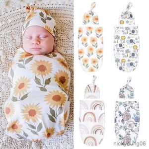 Sovsäckar baby väska nyfödd swaddle wrap hatt mjuk bomulls sömnfilt barn spädbarn filtar rekvisita r230804