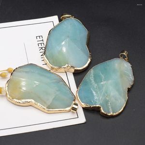 Hänghalsband 2023 Natural Gem Stone Oregelbundna Amazonite Charms för smycken som gör DIY Hantverk Halsband Tillbehör Storlek 35x53mm