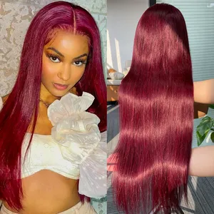 250denity Red 13x6 Wigs Lace Front Human Hair Wig HD透明ストレートブラジル4x4閉鎖