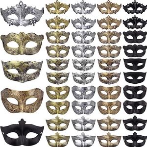 Máscaras romanas gregas vintage Halloween Masquerade Carnaval Antiguidade Meia Máscara Facial Masculina Feminina Traje Cosplay Ouro Prata