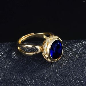 Cluster Rings Punk Solid 14K Gold Blue Sapphire Ring Para Unisex Anillos De Wedding Bandengagement 14 K Yellow Box Anels