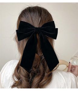 Saç klipleri barrettes saç aksesuarları saç aksesuarları kızlar siyah kırmızı büyük kadife yay kadınlar için vintage düğün uzun şerit Kore pin barrette moda