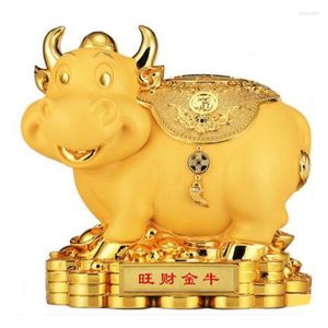 Wall Clocks Chinese Fengshui Golden Ox Statue Year Creative Gift Home Decoration Accessories Piggy Bank Resin Decor