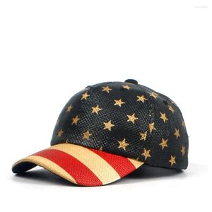 Ballkappen Sommer Stroh Baseball Hut Frauen Männer USA Amerikanische Flagge Outdoor Sport Sonne