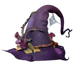 Party Hats Halloween Party Felt Witch Hats med Flower Handmade Halloween Party Cosplay Props for Women Hogard Birthday Crown Dropshiping 230614