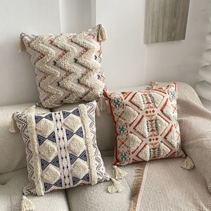 Chair Covers Tufted Linen Print Pillowcase Bohemian Ethnic Sofa Bedroom Bedside Decorative Cushion Cover No Pillow Core 230613