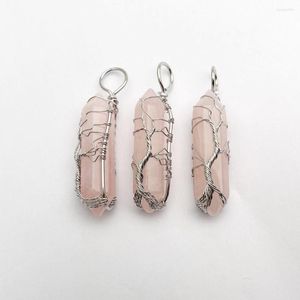 Collane con ciondolo Collana con albero della vita in pietra di quarzo rosa naturale all'ingrosso moda 6pc per gioielli che fanno accessori per pendoli con ciondoli