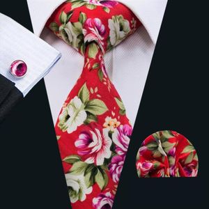 Red Tie Set -band för män Floral bomullsslipsar slips Hankerchief Cufflinks Set Formal Business Wedding Party N1363997836316V