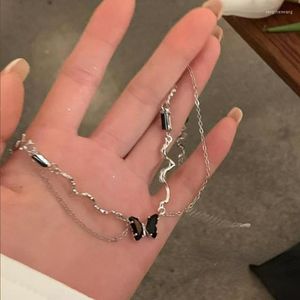 Choker Goth Black Butterfly Crystal Wave Chain Necklace For Women Egirl Aesthetic Vintage Chains Charms Collares Mujer Jewelry