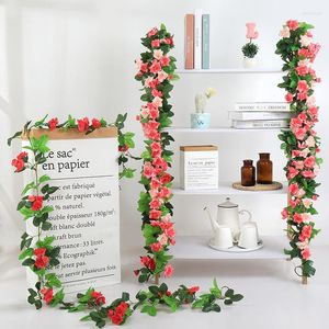 Fiori decorativi 2 pezzi di fiori artificiali Rose Vine Party Wedding Decoration Wall Hanging Rattan Silk Christmas Garden Home Decor