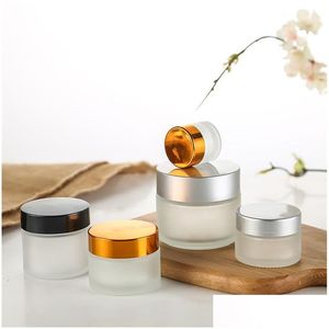 Bottiglie di imballaggio Vaso di vetro smerigliato Bottiglia di crema per il viso Contenitore cosmetico 5G 10G 15G 20G 30G 50G Lozione con coperchi in oro Sier nero Drop Dhyuq