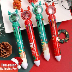 Christmas Cartoon Ten-Color Ballpoint Pen Cute Press Office Student School Supplies Holiday Kid Gift