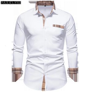 Camicie casual da uomo PARKLEES Autunno scozzese patchwork formale per uomo Slim manica lunga camicia bianca con bottoni Abito da ufficio Camisas 230614