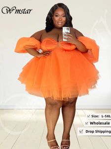 Vestidos plus size Wmstar Size Dresse Party Sexy Cute Mesh Elegant Birthday Outfits Big Hem Mini Dress Summer Wholesale Drop 230613