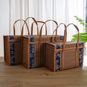 Storage Baskets Pastoral Bamboo Woven Products Camping Portable Box HandWoven Basket Special Outdoor Picnic 230613