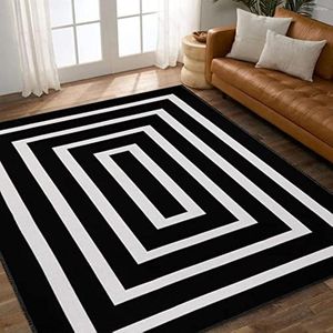 カーペット黒い白いカーペット幾何学モダンストライプ対称リビングルームベッドルームエリアラグ洗濯機洗える床マットバスルームドアマット
