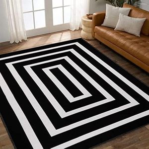 Carpets Black White Carpet Geometric Modern Stripe Symmetrical Living Room Bedroom Area Rug Machine Washable Floor Mat Bathroom Doormat