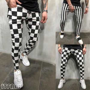 Мужские брюки Hirigin Summer Fashion Slim Commory Plaid Black White Casual Pencil Men Одежда 230614