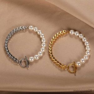 Pulseiras com painéis de alta qualidade, pérolas, pulseira de aço inoxidável para mulheres, joias que não desbotam R230614
