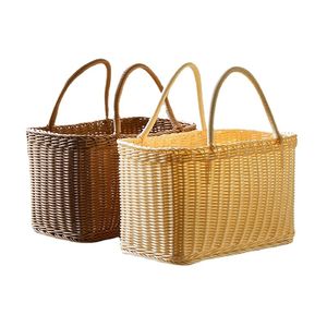 Storage Baskets Home Shopping Basket Japanese Grocery Hand Flower Woven Bag Picnic Pet Imitation Rattan Gift 230613